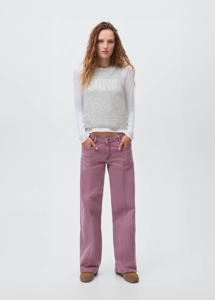 MANGO TEEN - Gilet maille brodée gris chiné clair - L - Fille Teen