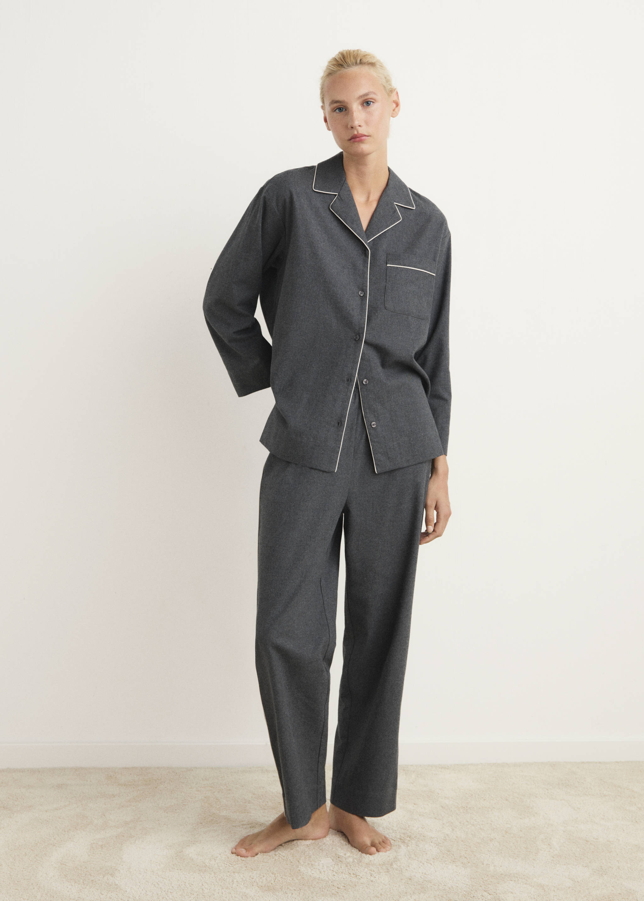 กางเกงขายาวผ้าคอตตอนแฟลนเนลสีตัดกัน - เครื่องบินทั่วไป