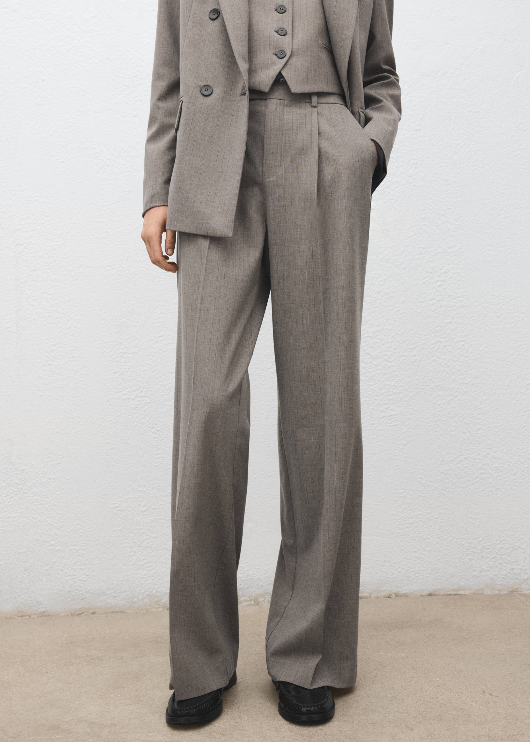 Straight wool-blend suit trousers - Medium plane, Grey. Ref: 17017142-00.
