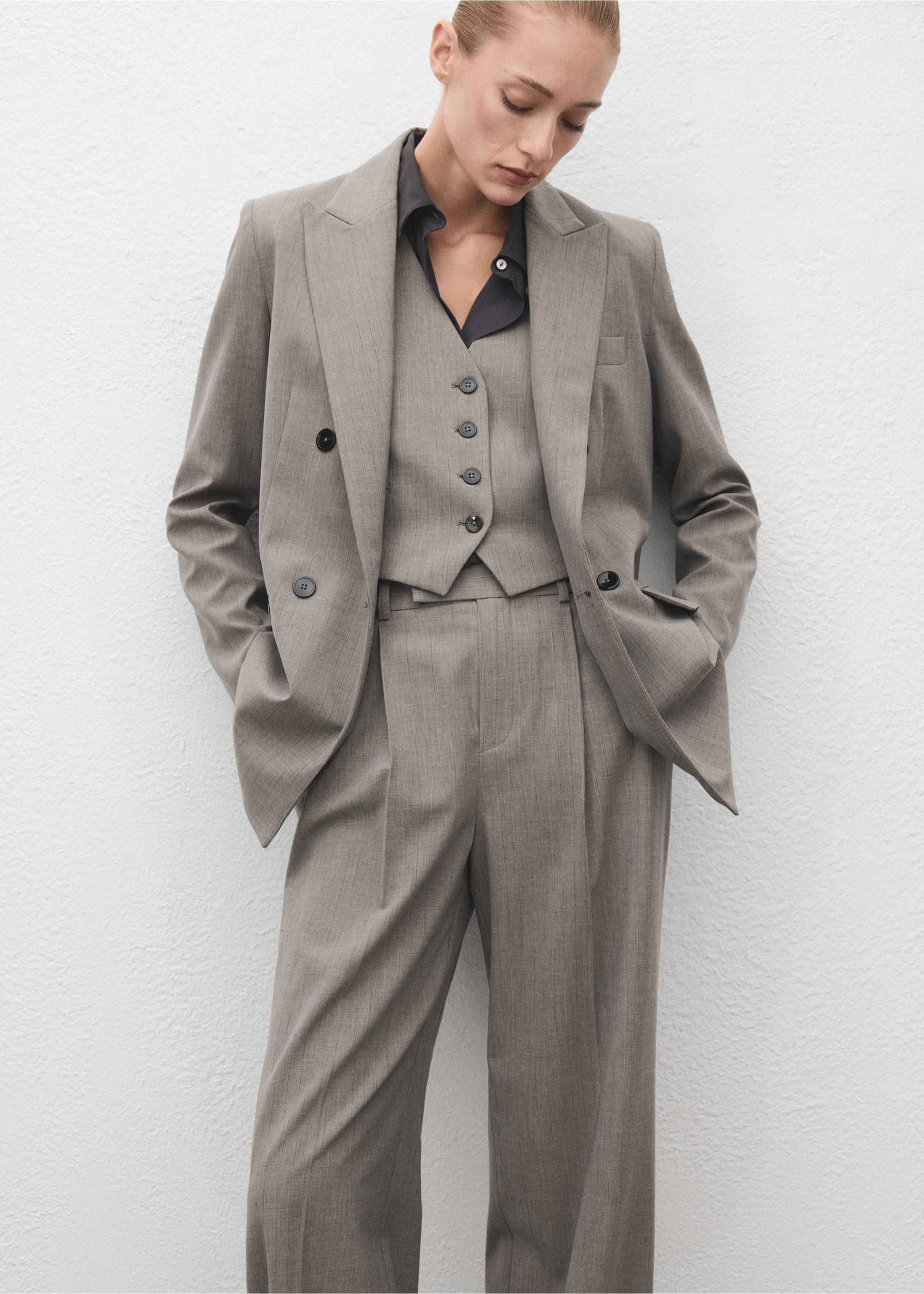 Straight wool-blend suit trousers - Details of the article 1, Grey. Ref: 17017142-00.