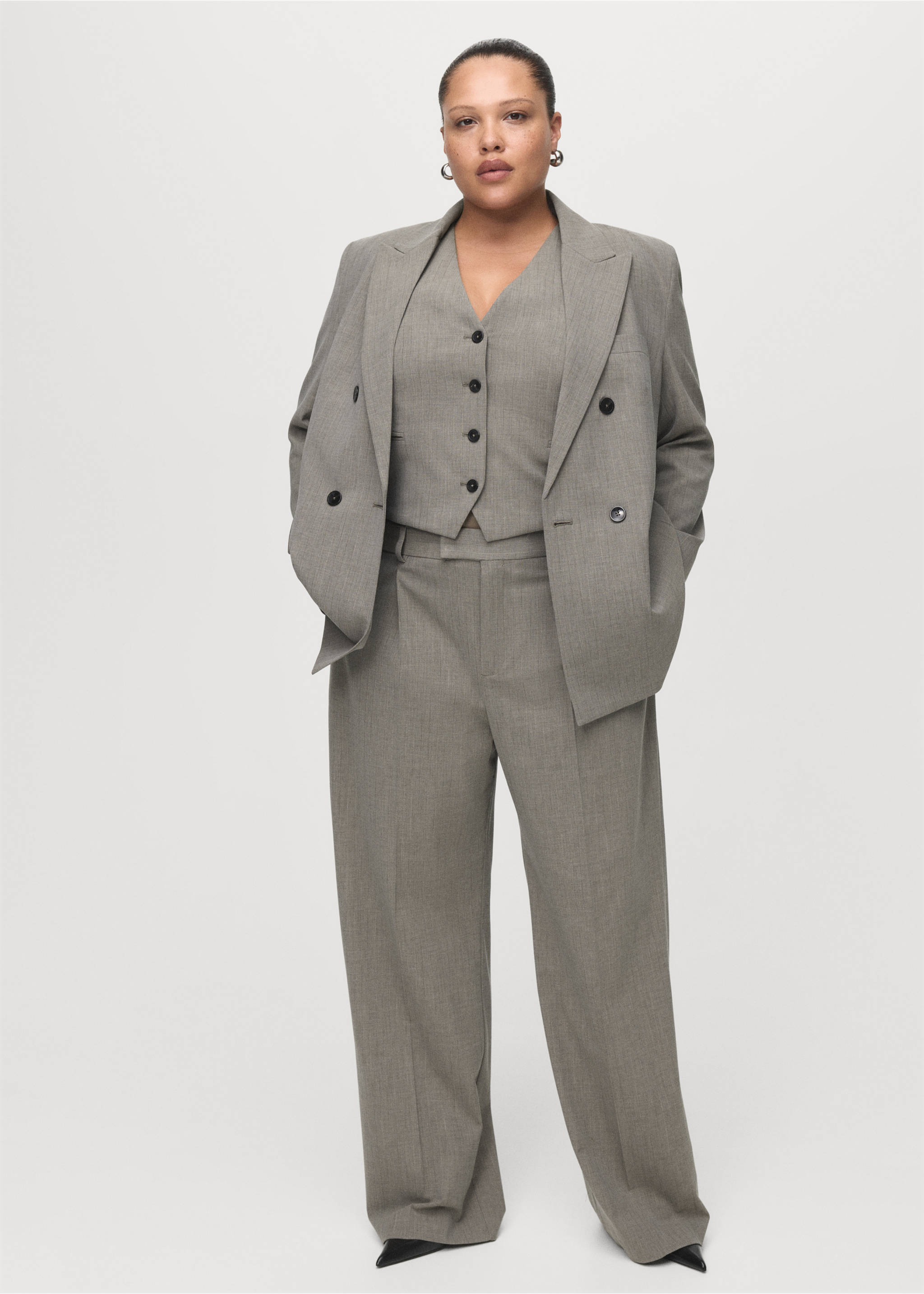 Straight wool-blend suit trousers - Details of the article 3, Grey. Ref: 17017142-00.