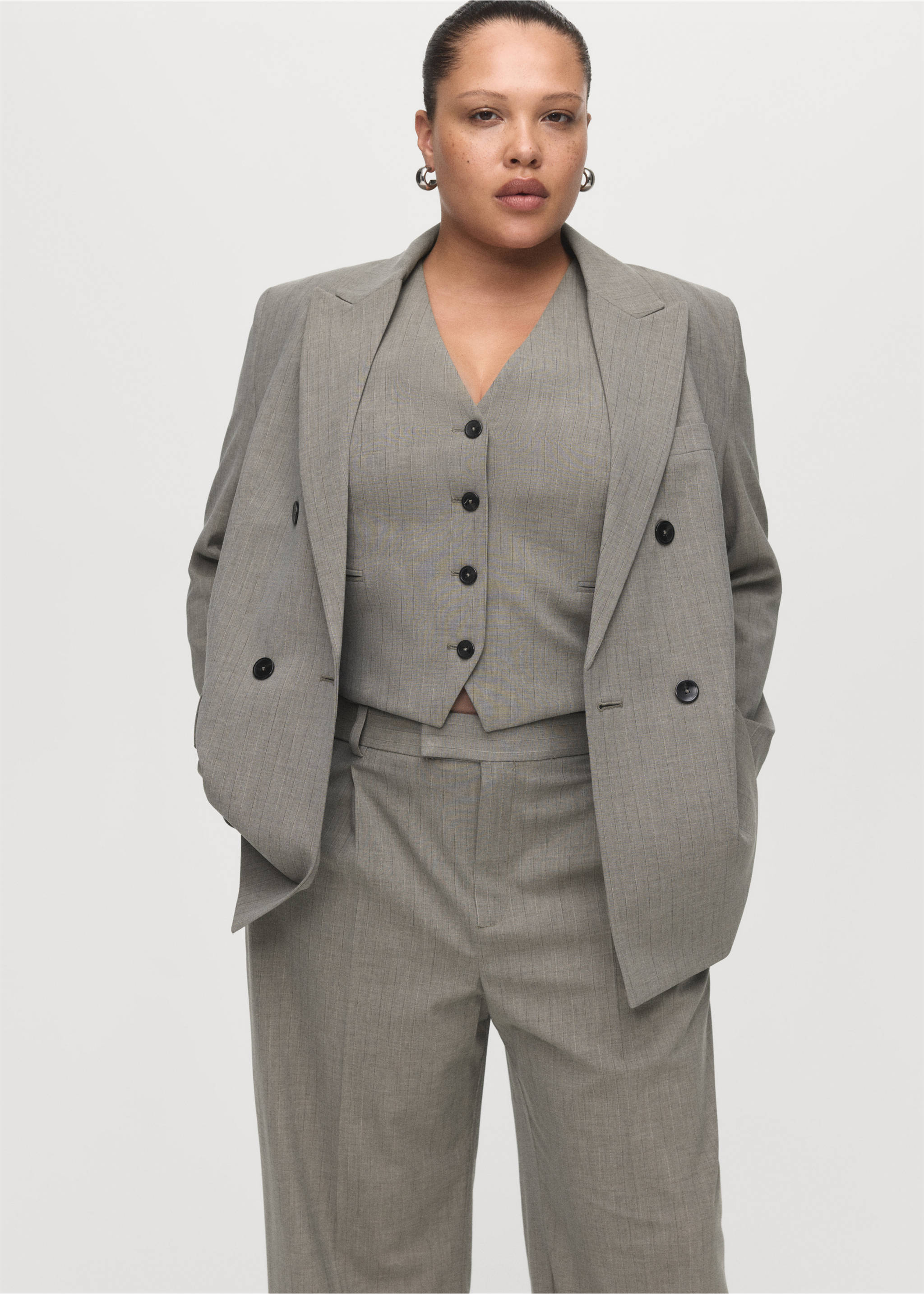 Straight wool-blend suit trousers - Details of the article 5, Grey. Ref: 17017142-00.