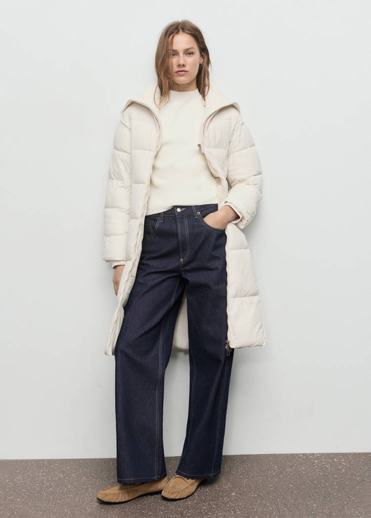 Quilted anorak with combined fabrics — Ecru