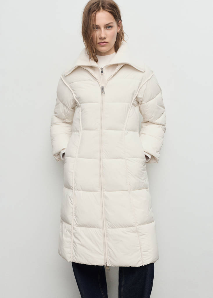 Quilted anorak with combined fabrics — Ecru