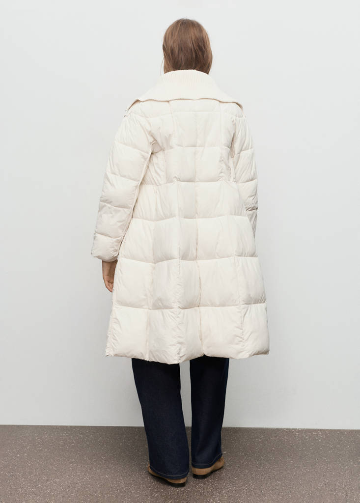 Quilted anorak with combined fabrics — Ecru