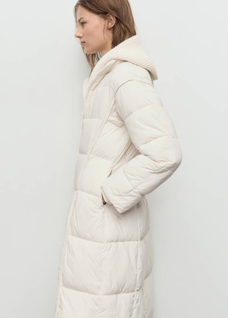 Quilted anorak with combined fabrics — Ecru