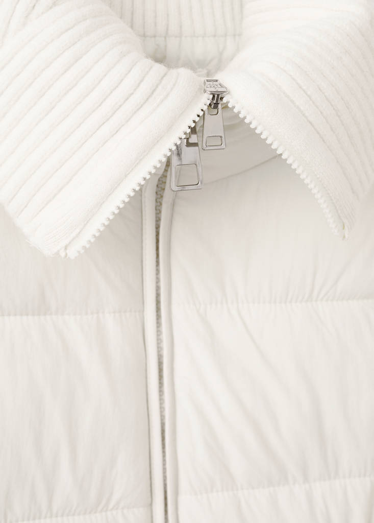Quilted anorak with combined fabrics — Ecru