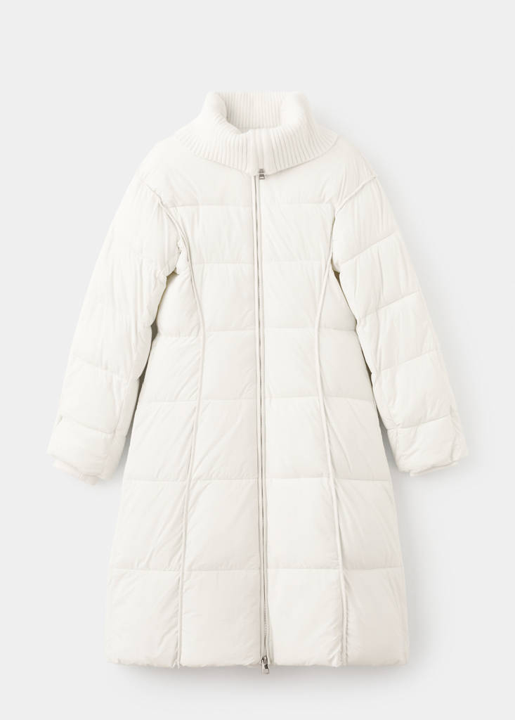 Quilted anorak with combined fabrics — Ecru