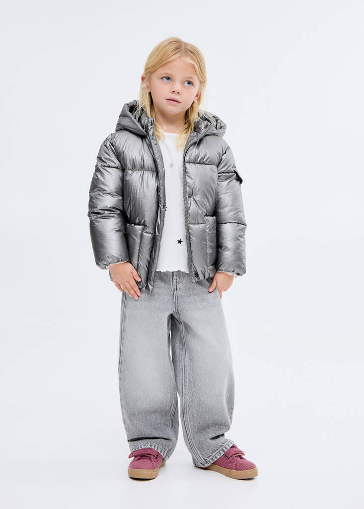 Metallic puffer jacket — Silver