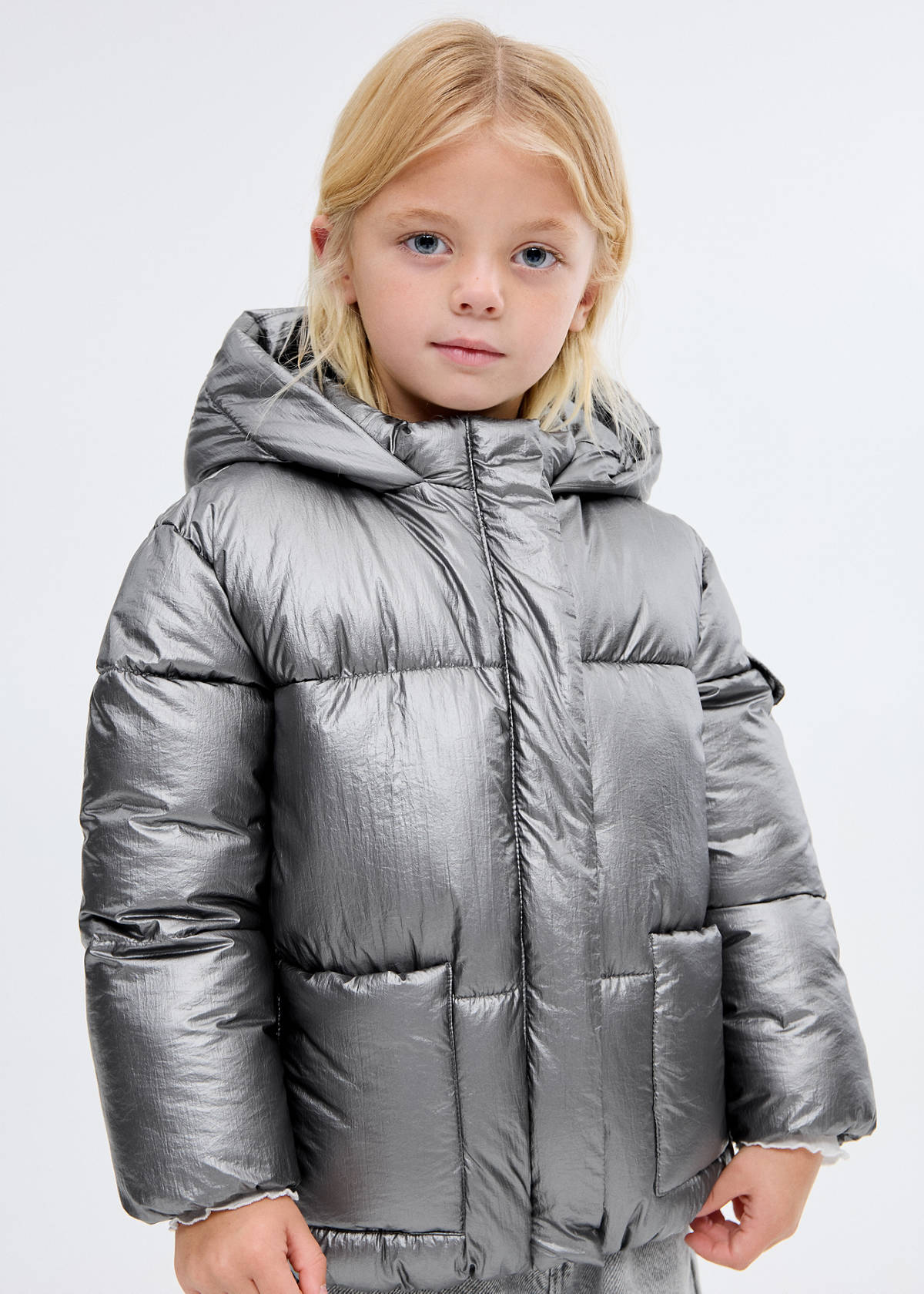 Metallic puffer jacket — Silver