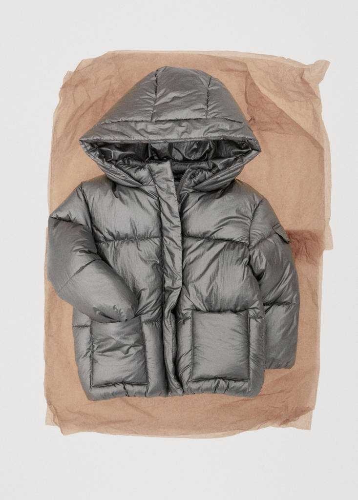 Metallic puffer jacket — Silver