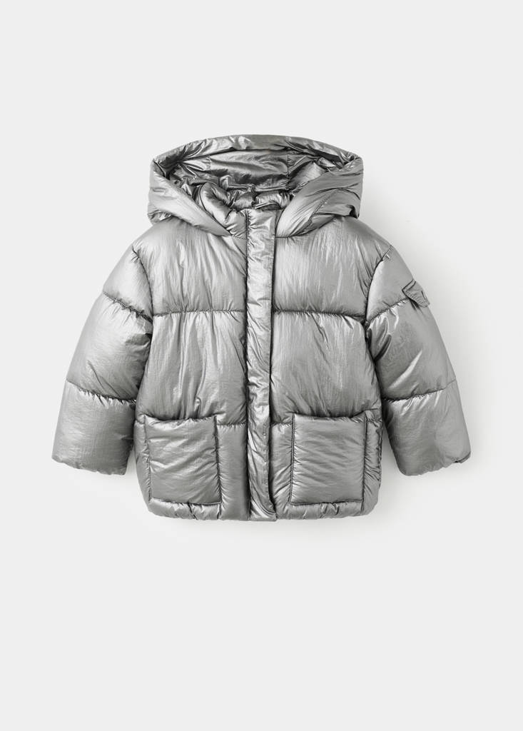 Metallic puffer jacket — Silver