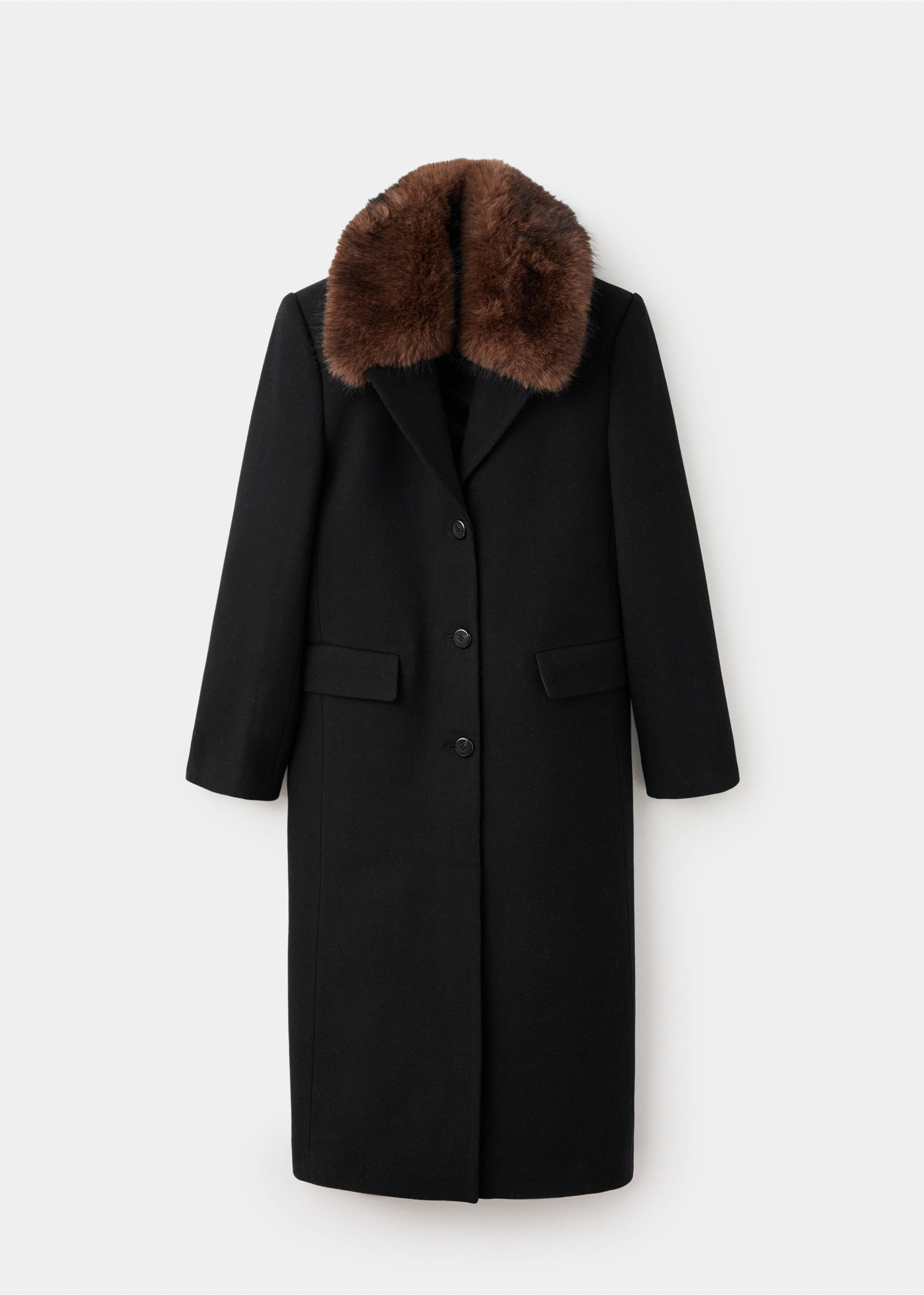 Wool coat with fur collar - Article without model, Black. Ref: 17017770-00.