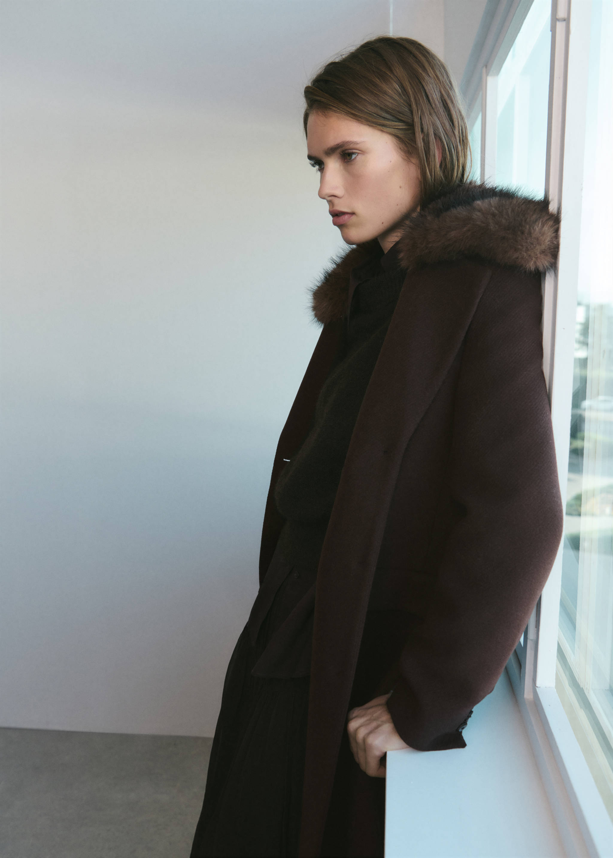 Wool coat with fur collar - Medium plane