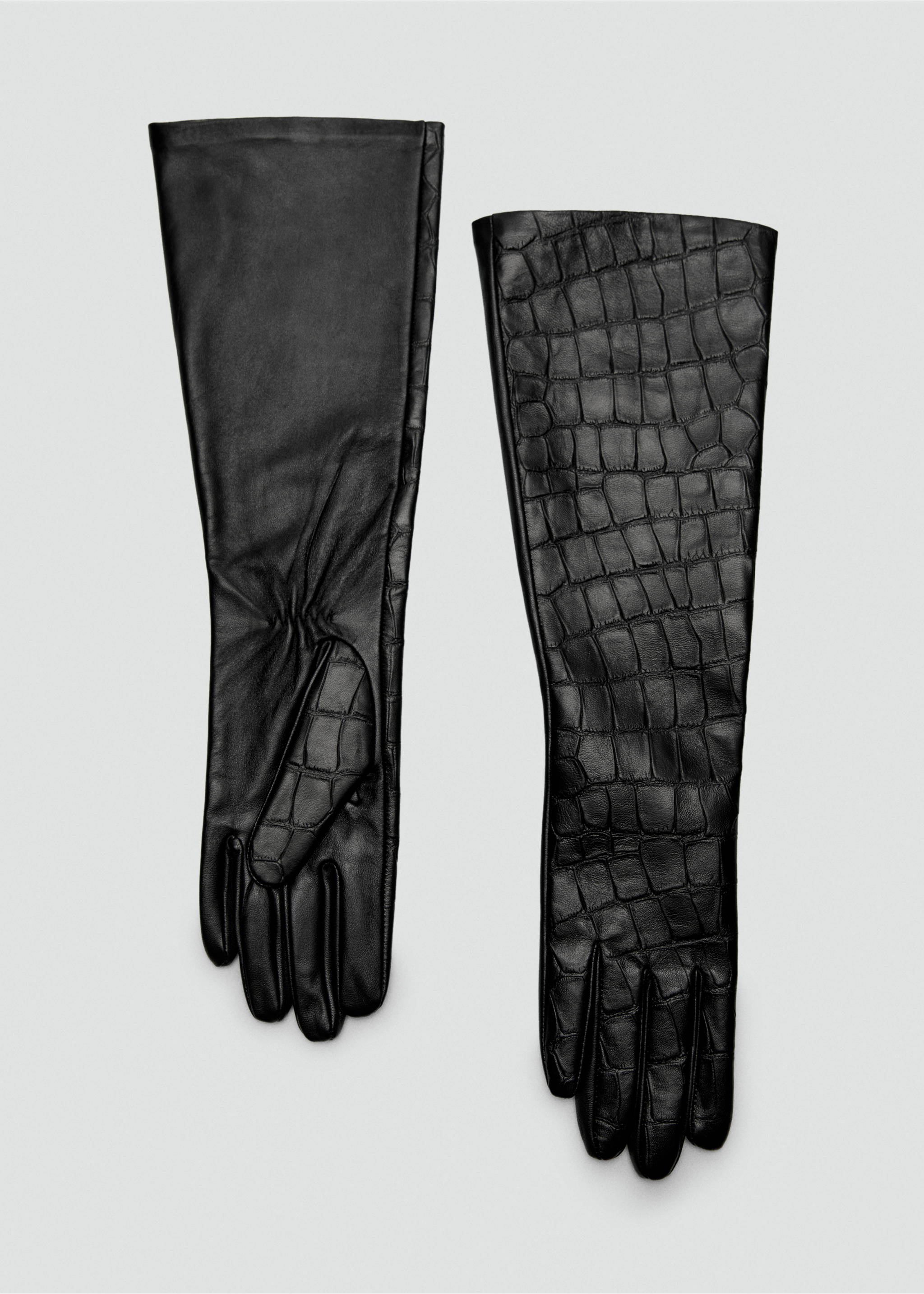 Long leather gloves with crocodile effect - Article without model, Black. Ref: 17017773-00.