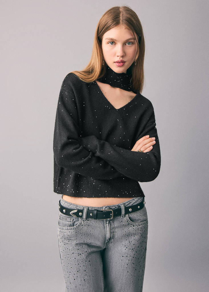 Knit paillette sweater — Black