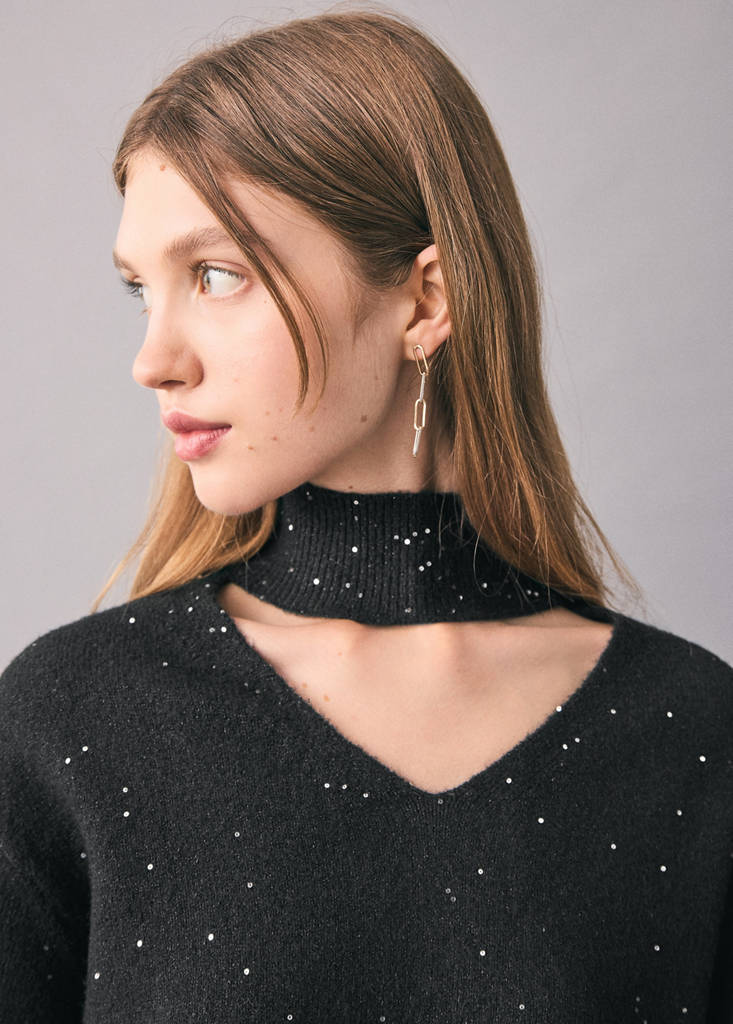 Knit paillette sweater — Black