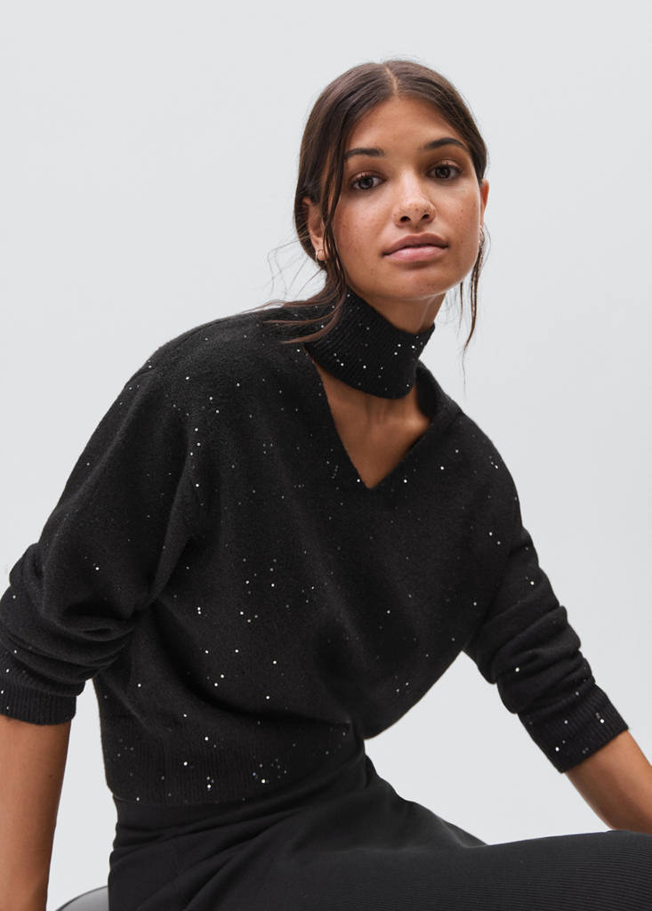 Knit paillette sweater — Black