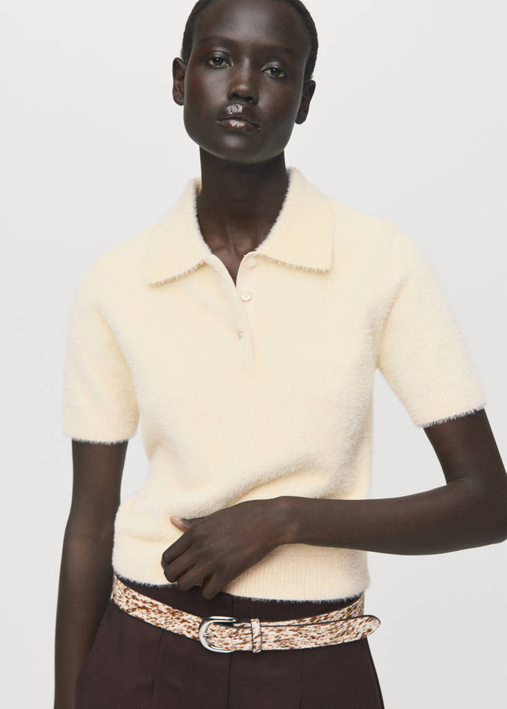 Faux-fur polo-neck sweater — Ecru