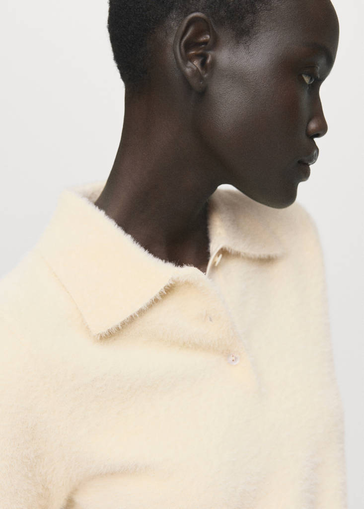 Faux-fur polo-neck sweater — Ecru