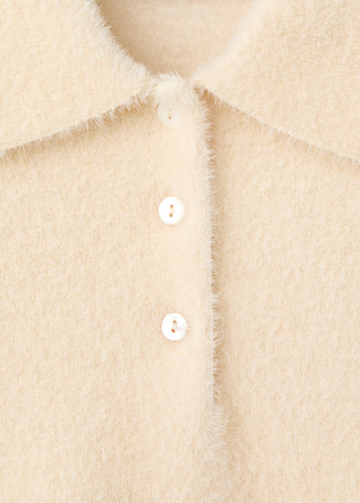 Faux-fur polo-neck sweater — Ecru