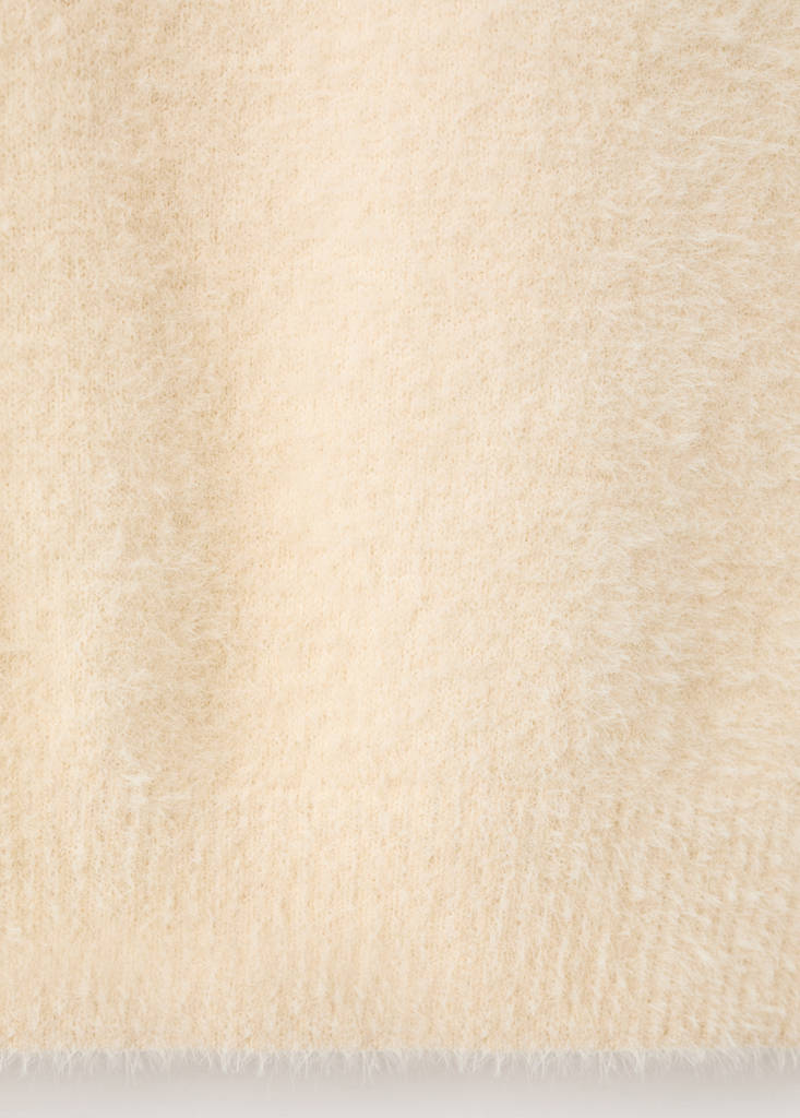 Faux-fur polo-neck sweater — Ecru