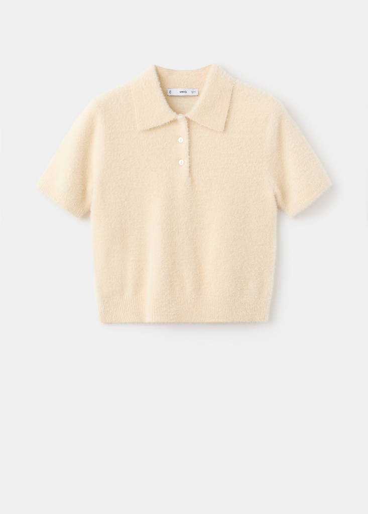 Faux-fur polo-neck sweater — Ecru
