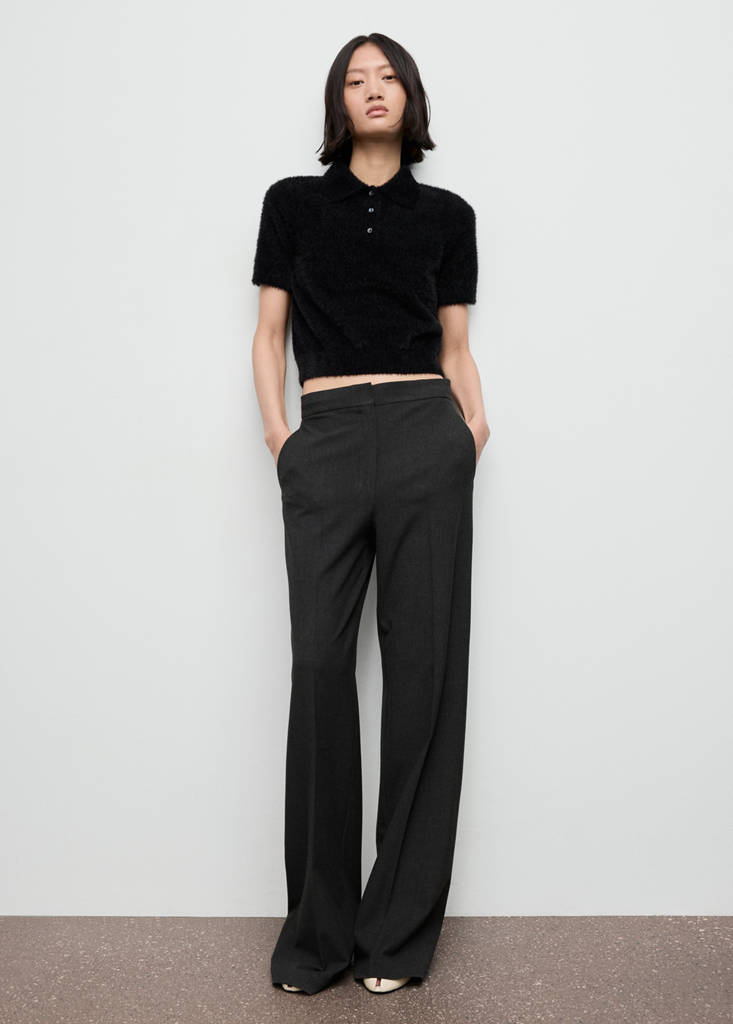 Faux-fur polo-neck sweater — Black