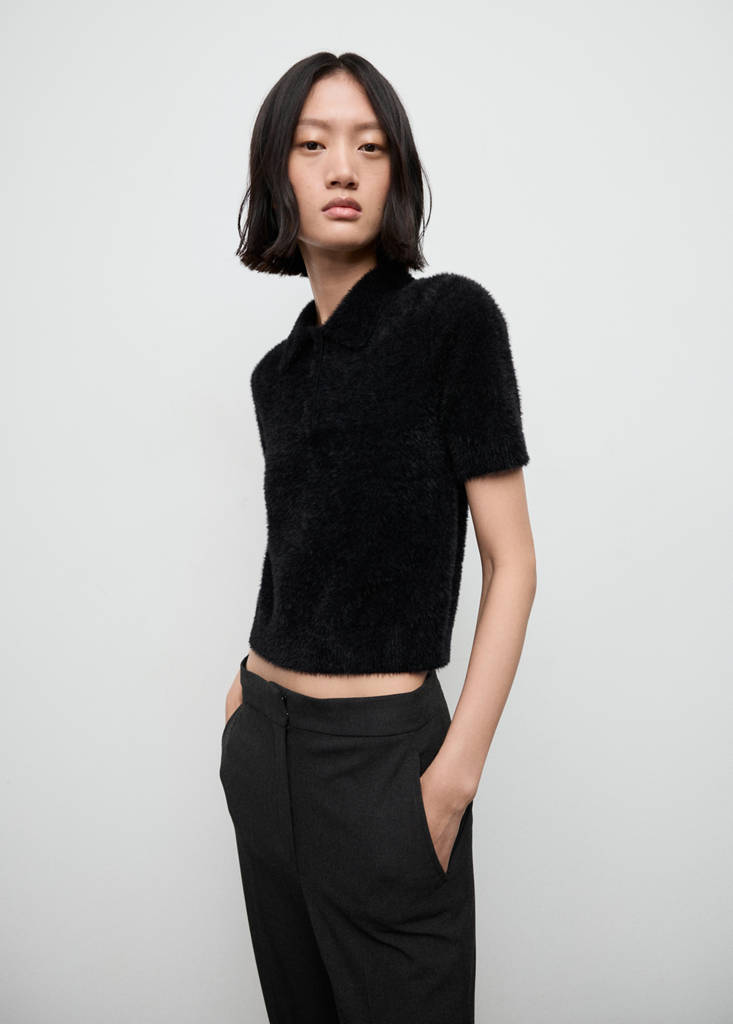 Faux-fur polo-neck sweater — Black