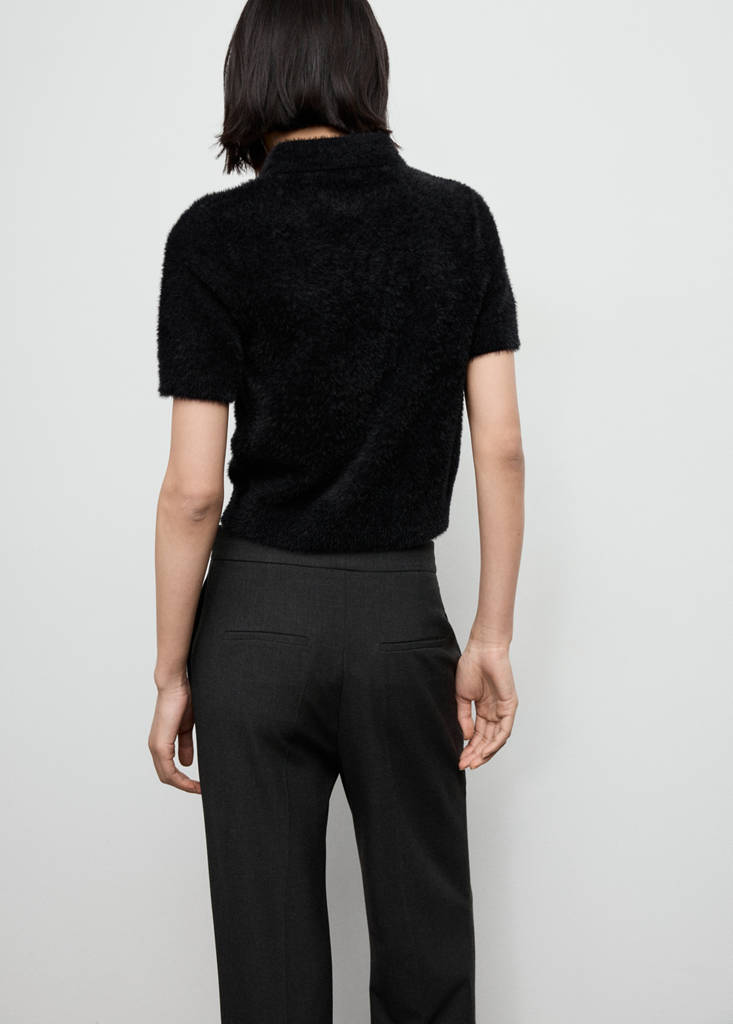 Faux-fur polo-neck sweater — Black