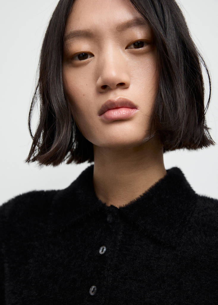 Faux-fur polo-neck sweater — Black