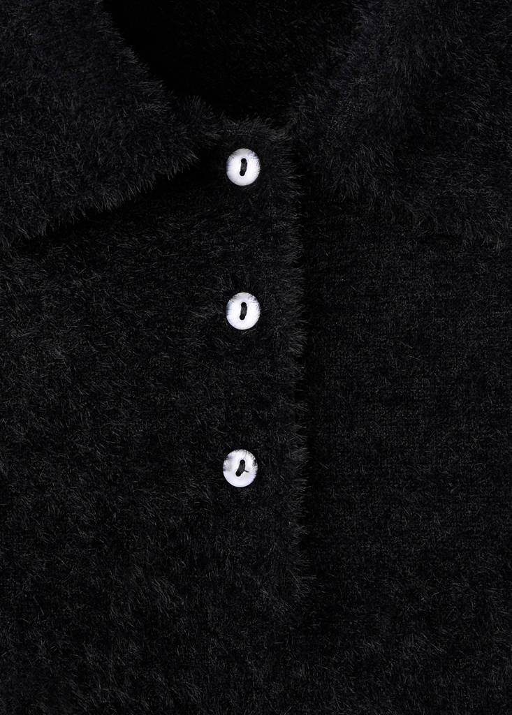 Faux-fur polo-neck sweater — Black