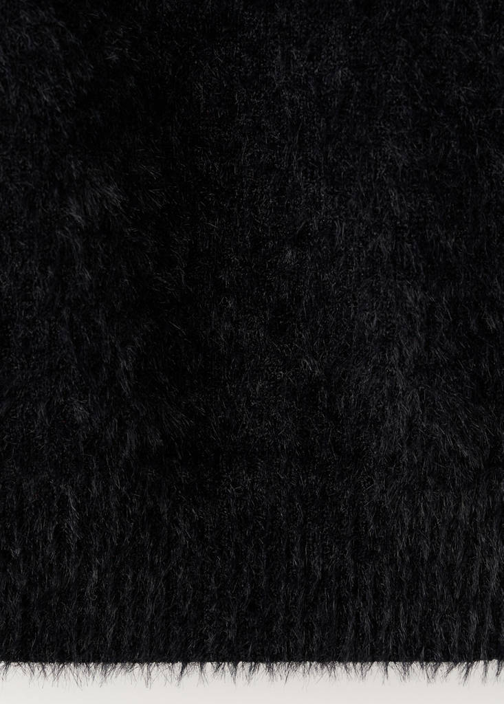 Faux-fur polo-neck sweater — Black