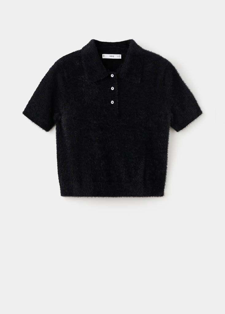 Faux-fur polo-neck sweater — Black