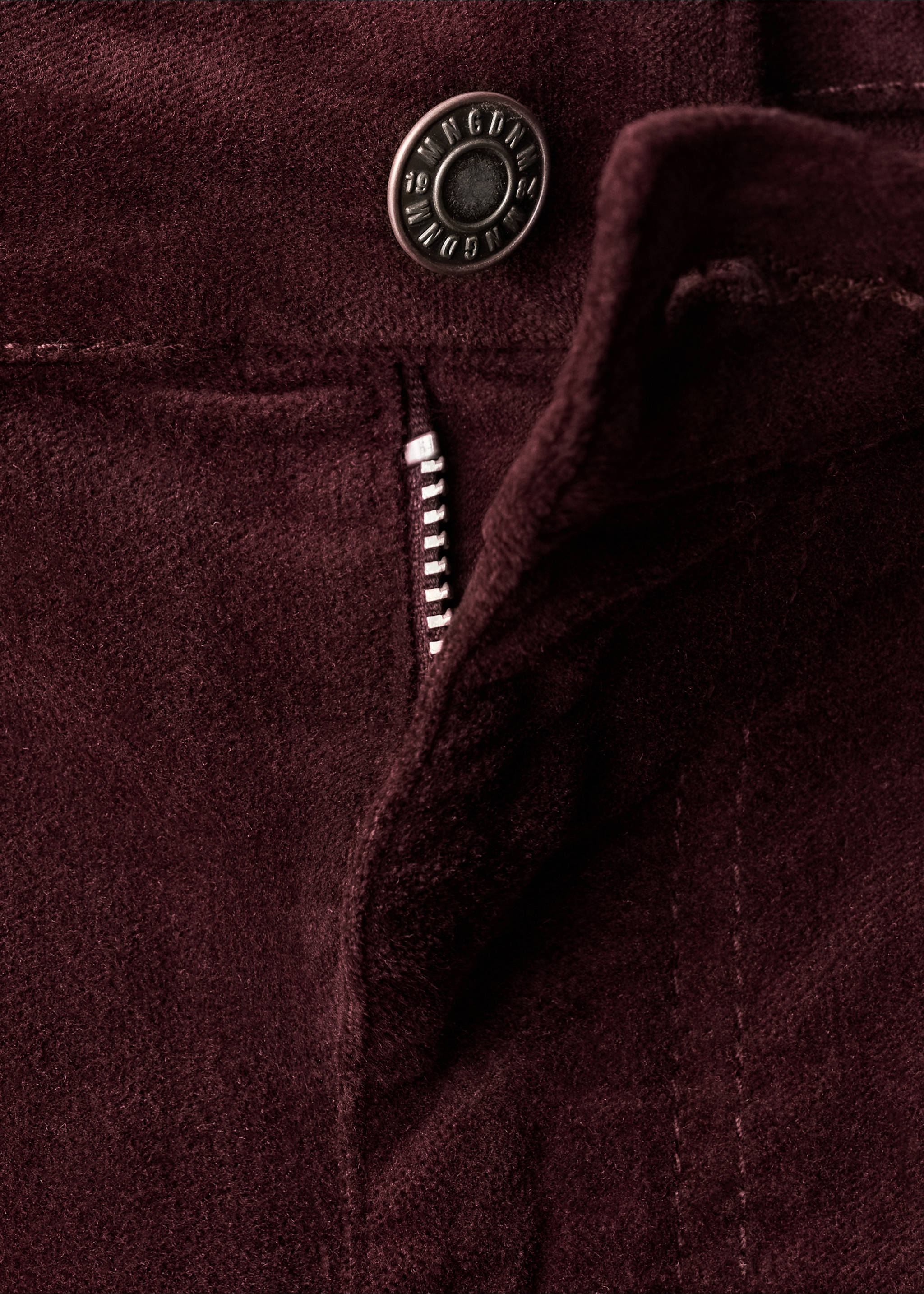 Fluwelen flared jeans - Detail van het artikel 8, Wijnrood. Ref: 17017783-00.