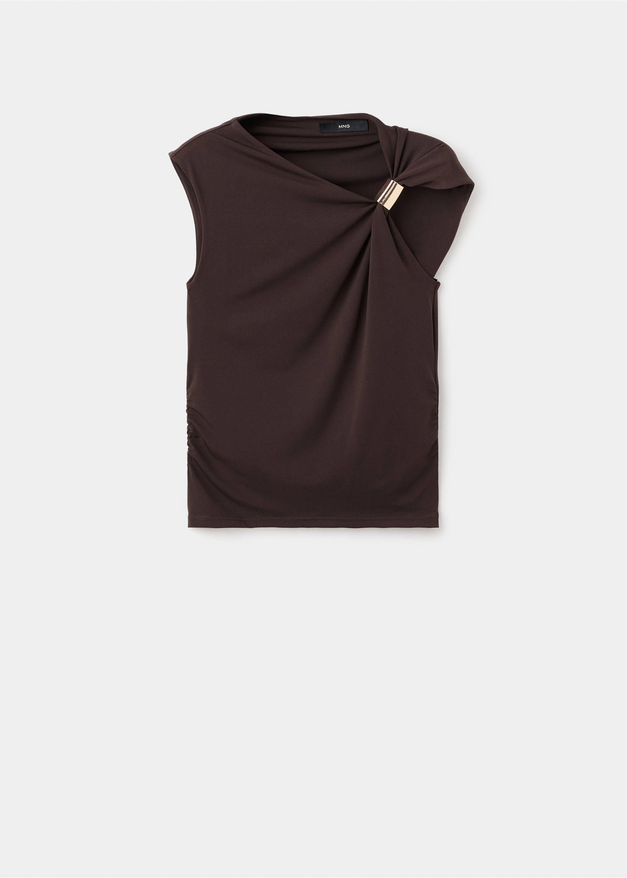 Top with asymmetrical neckline and metallic detail - Article without model, Brown. Ref: 17017795-00.