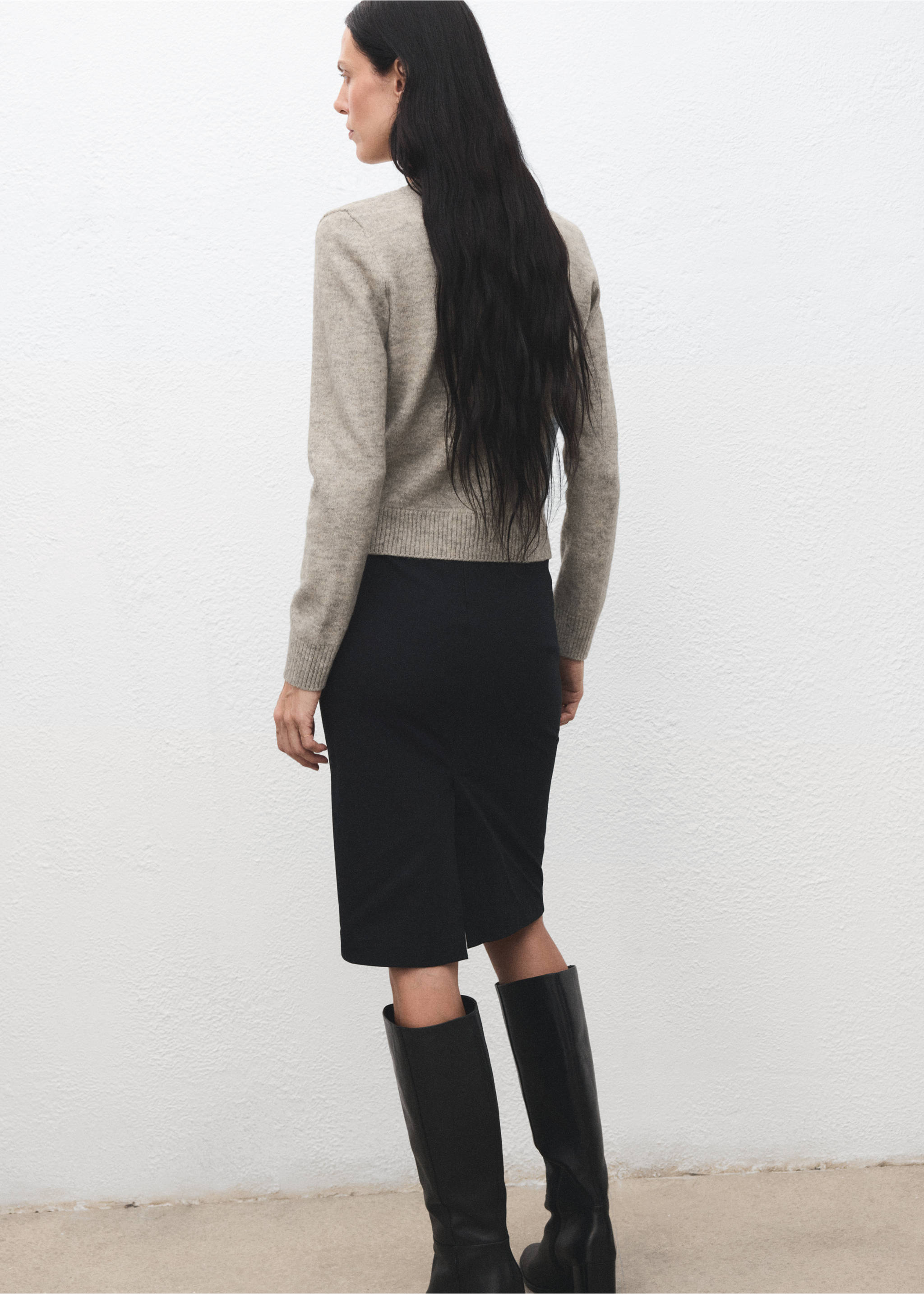 Knitted button cardigan - Reverse of the article, Light/Pastel Grey. Ref: 17017817-00.