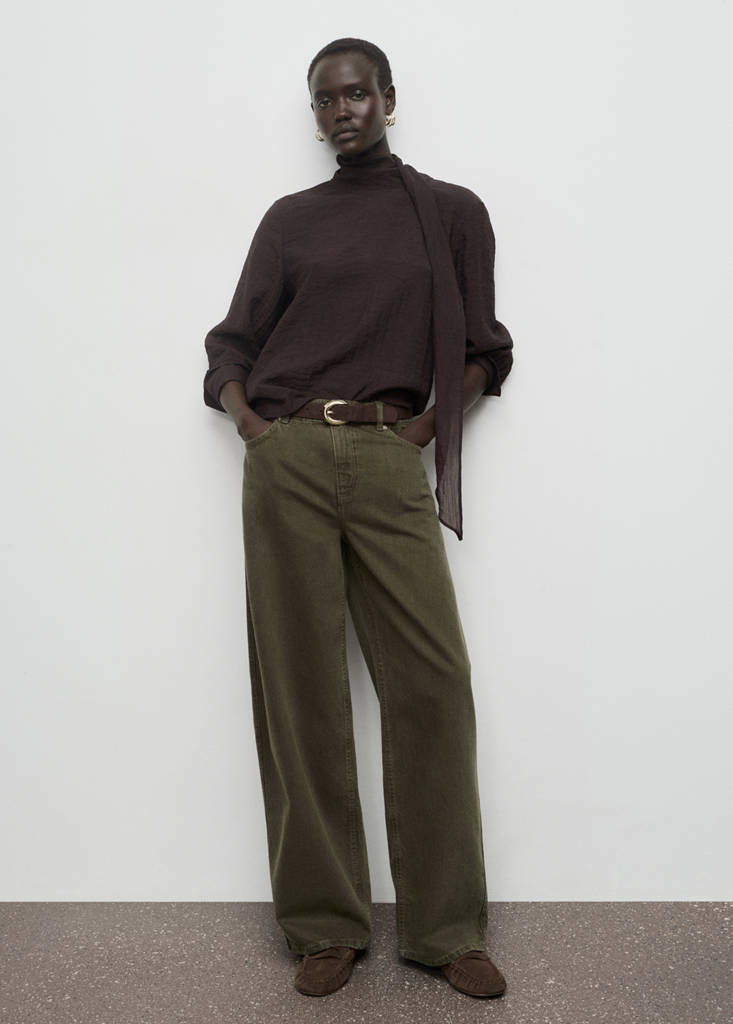 Low-rise barrel jeans — Khaki