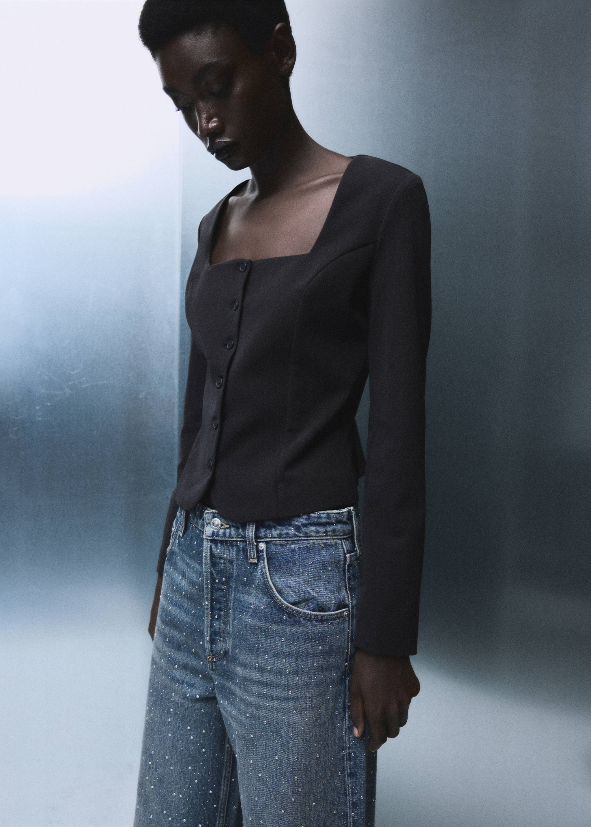 Blugi wide leg cu strasuri - Detaliu al articolului 1