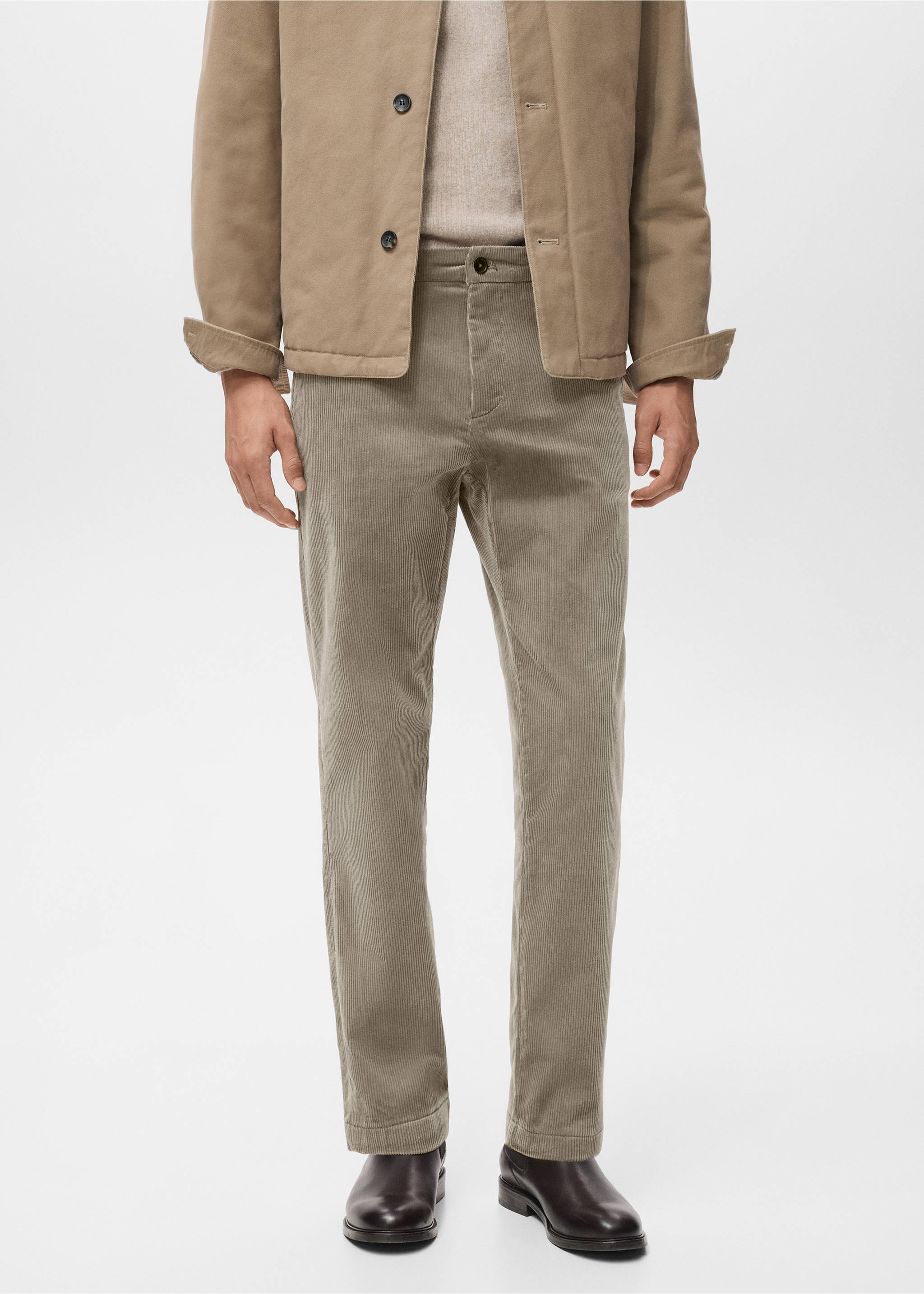 Pantalon velours côtelé slim-fit - Plan moyen, Beige. Ref: 17017887-00.
