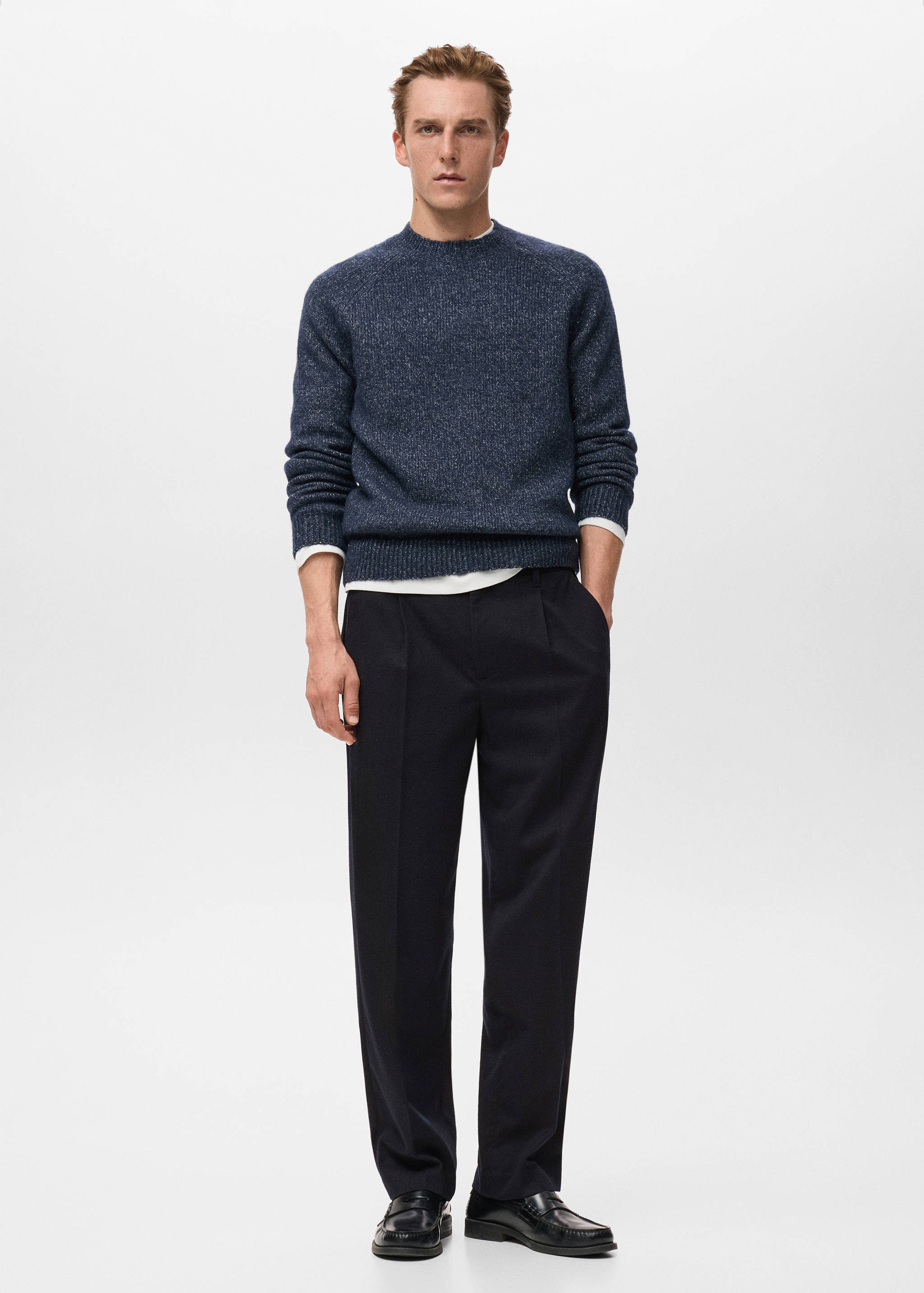 Regular-fit pleated flannel trousers - General plane
