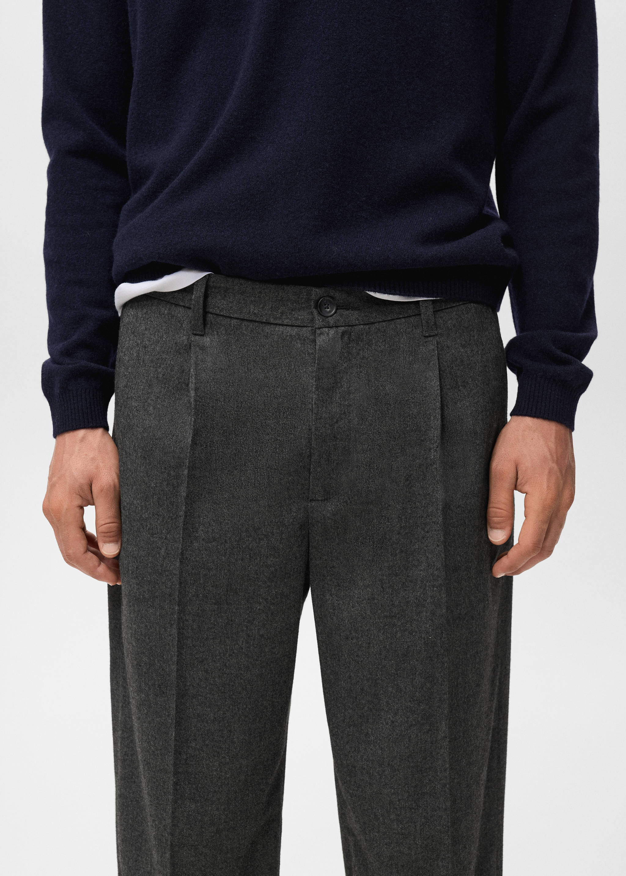 Regular-fit pleated flannel trousers - Details of the article 1