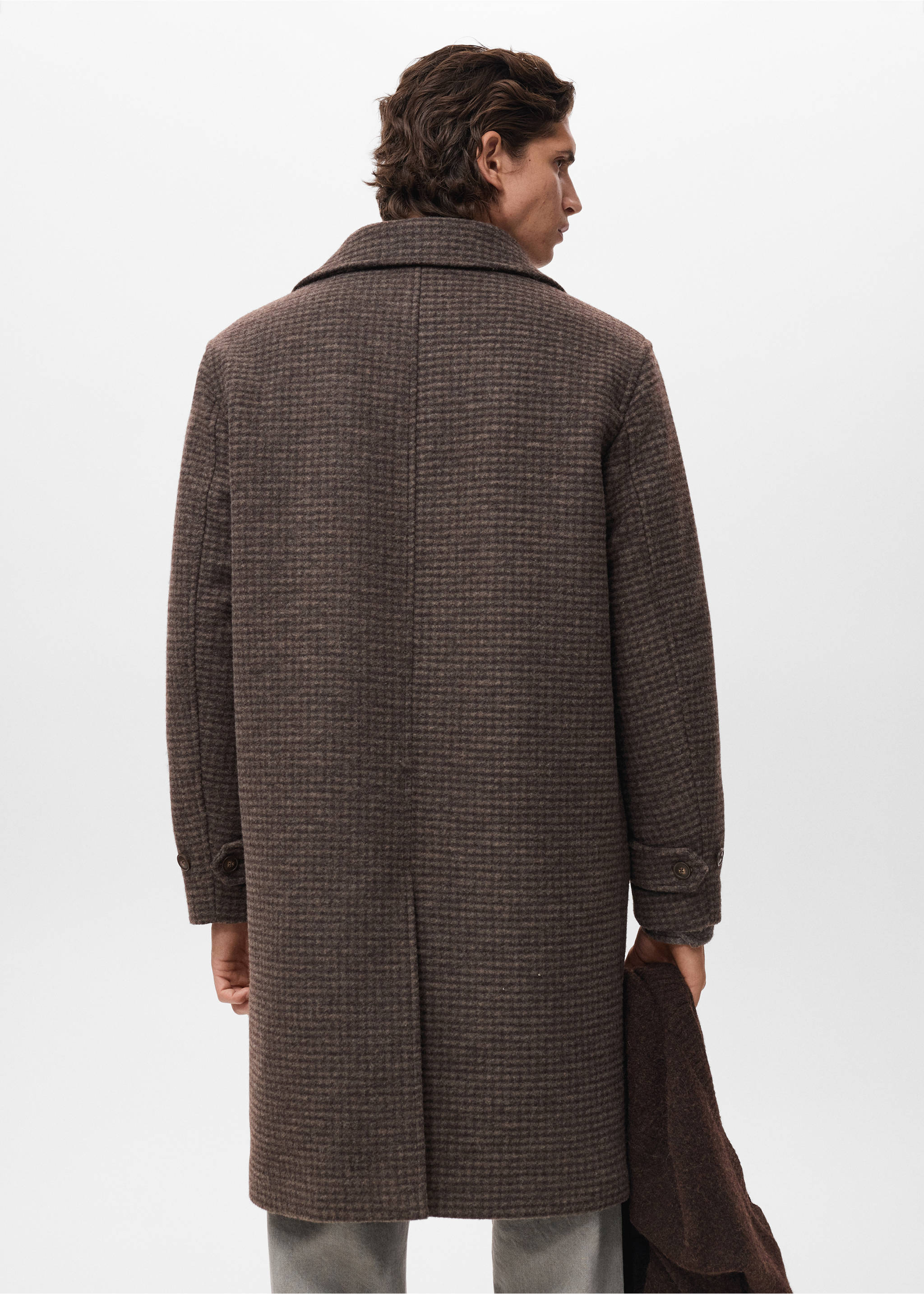 Long coat with check-print structure - Reverse of the article, Medium Brown. Ref: 17017889-00.