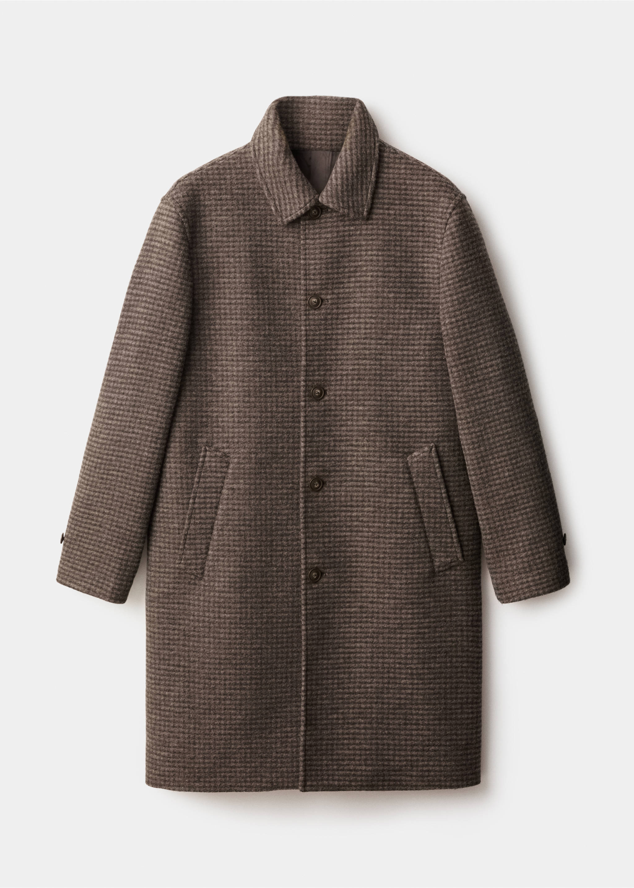 Long coat with check-print structure - Article without model, Medium Brown. Ref: 17017889-00.