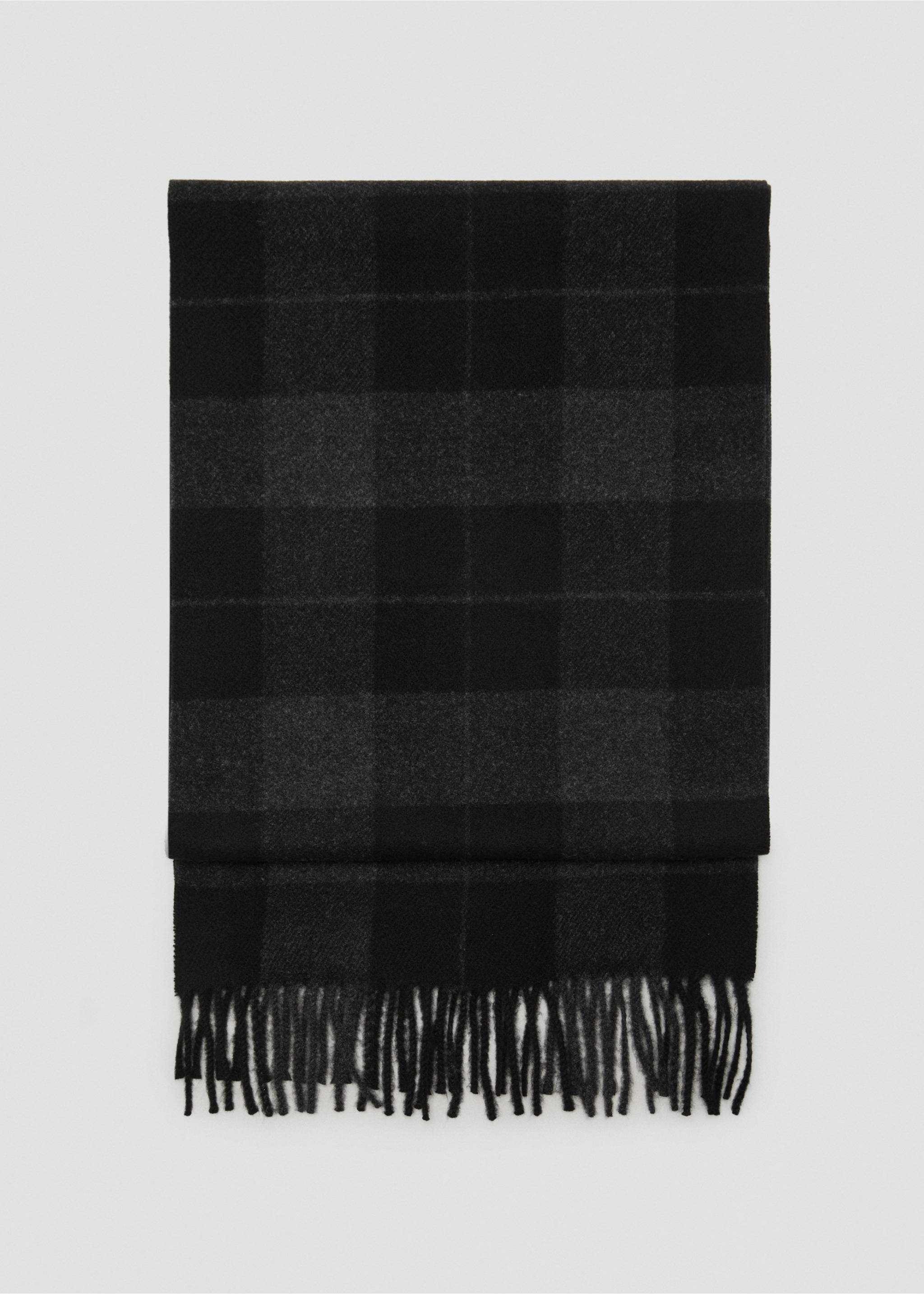 Check fringed scarf - Article without model, Black. Ref: 17017897-00.