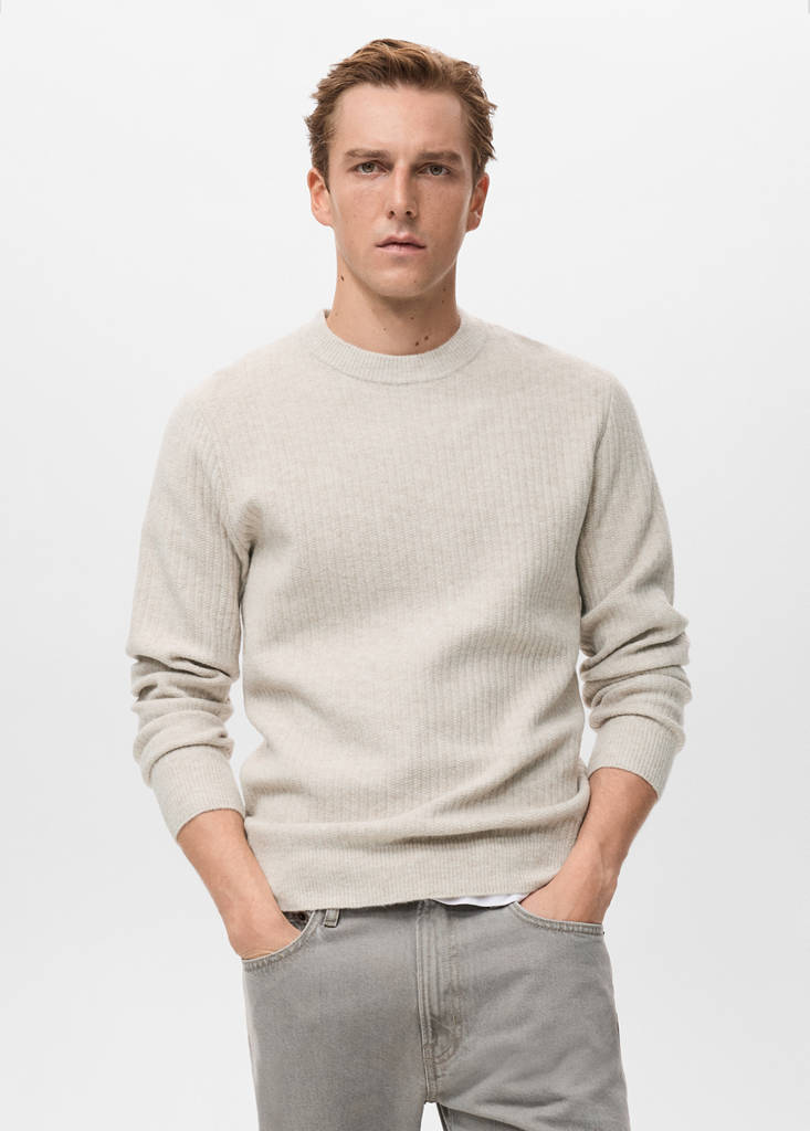 Knitted ribbed sweater — Ecru