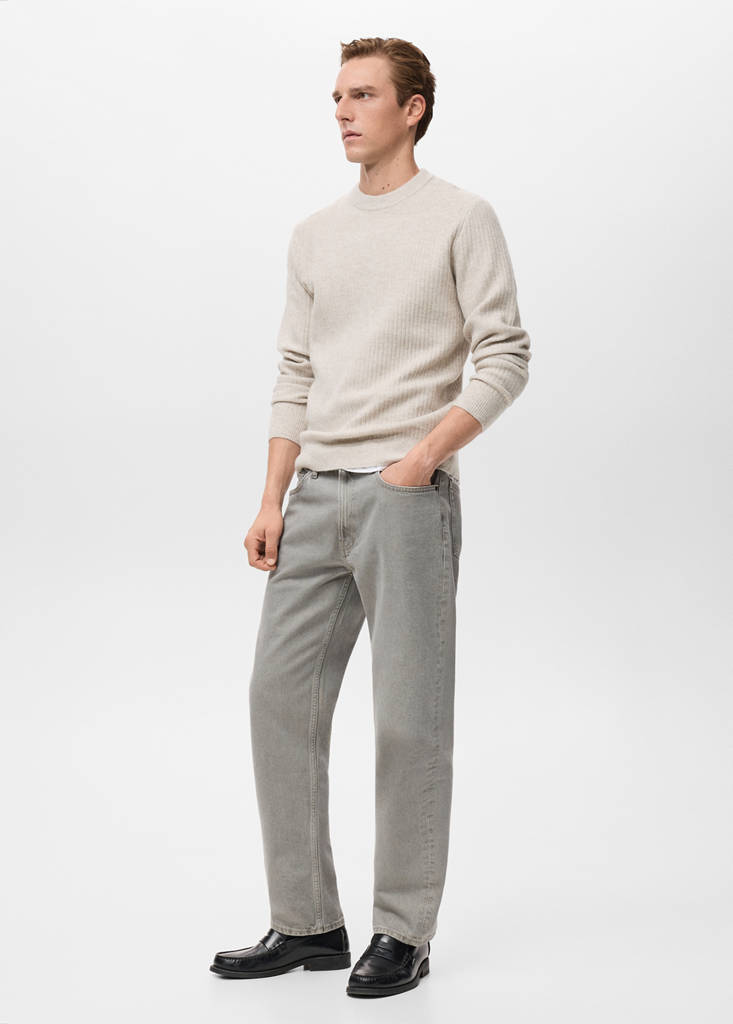 Knitted ribbed sweater — Ecru