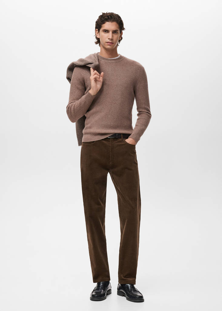 Knitted ribbed sweater — Medium Brown