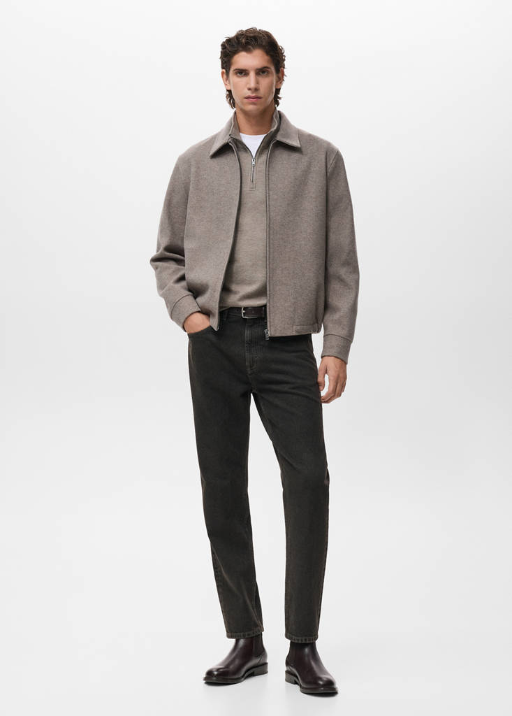 Zip-up cloth jacket — Medium Brown