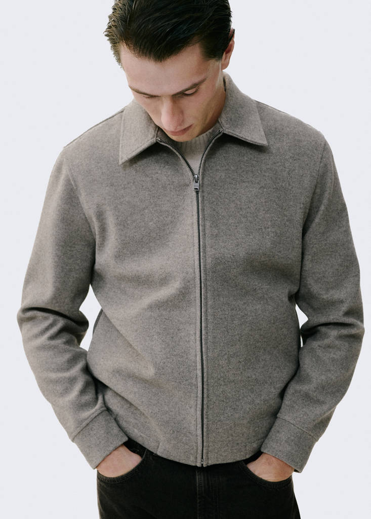 Zip-up cloth jacket — Medium Brown